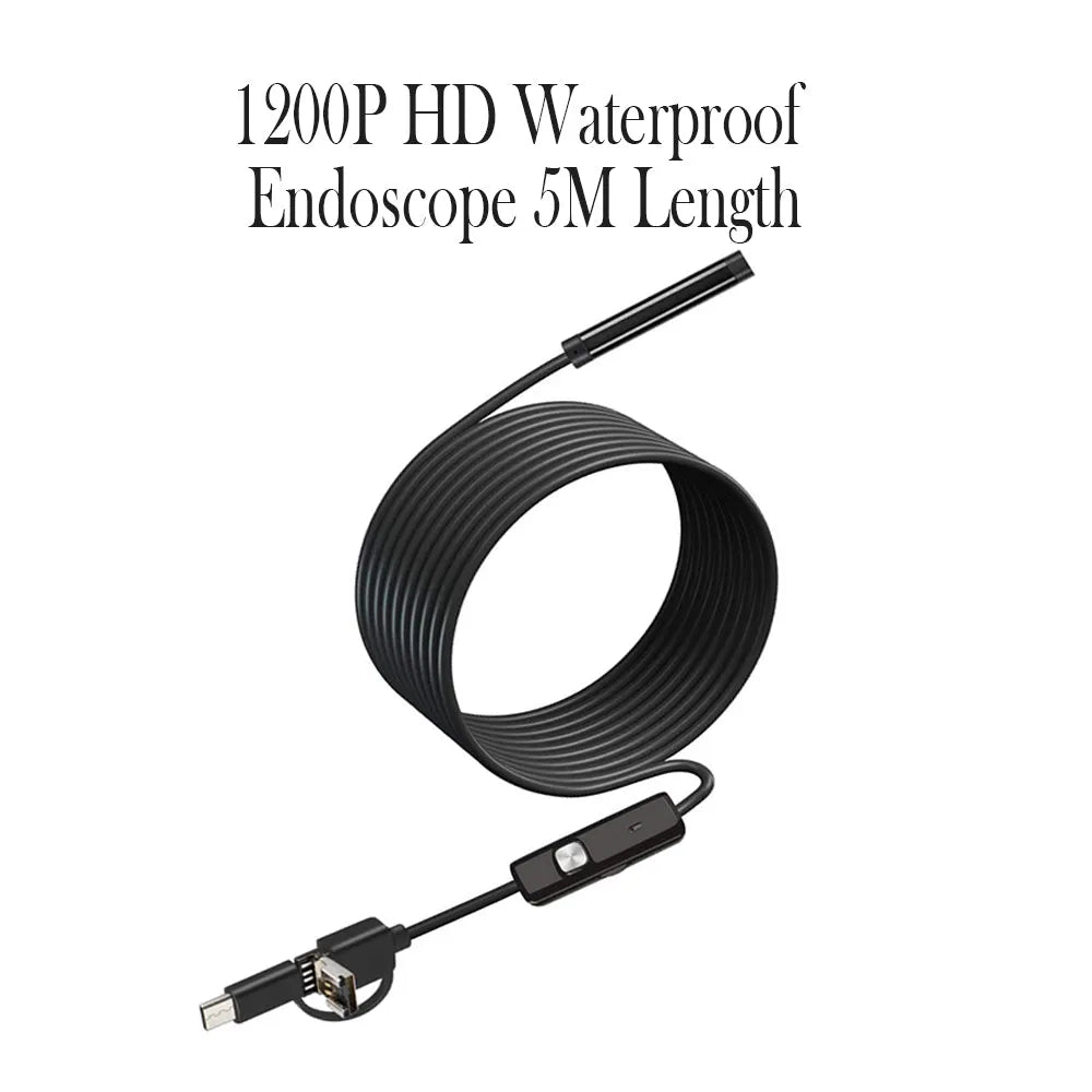 Vibe Geeks 1200P HD Waterproof Endoscope 5M Length - USB