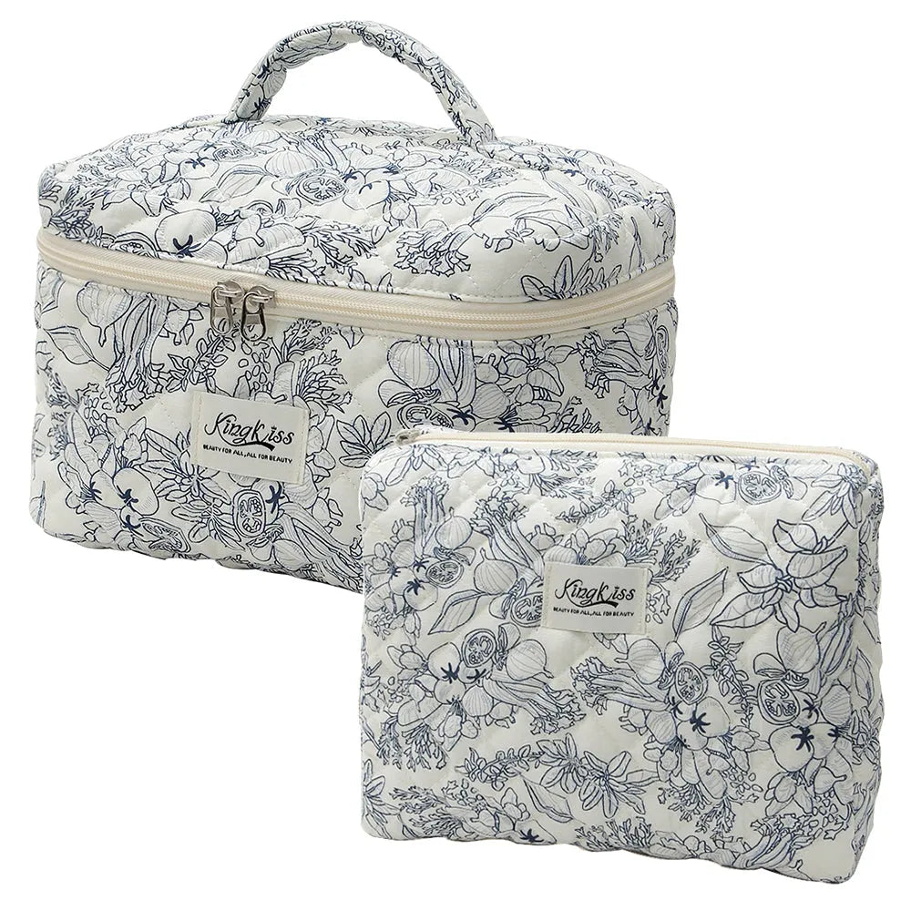 Vibe Geeks Quilted Floral Makeup Bag Set for Travel