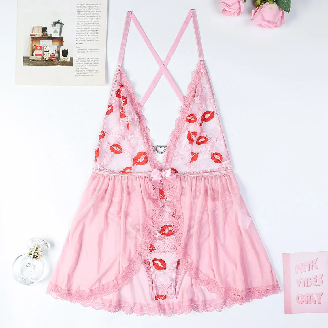 Transparent Lace Babydoll Nightgown Set Alluring Lingerie