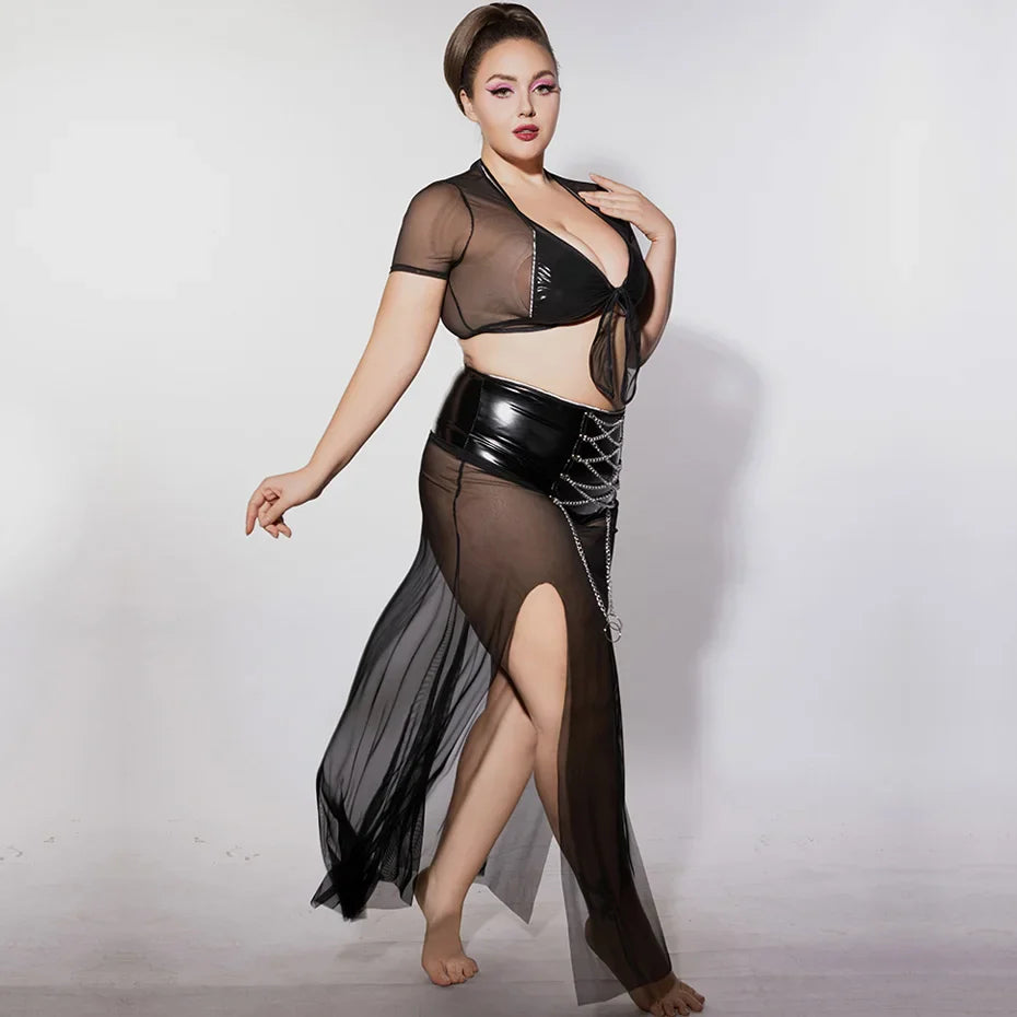 Plus Size Black Lingerie Set Top & Skirt Babydoll Sleepwear
