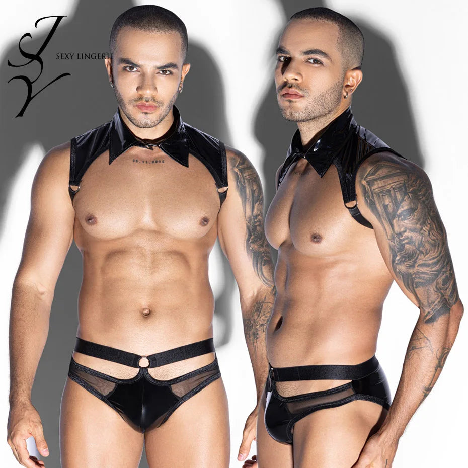 Alluring Waiter Cosplay Lingerie Men Halter Bodysuit