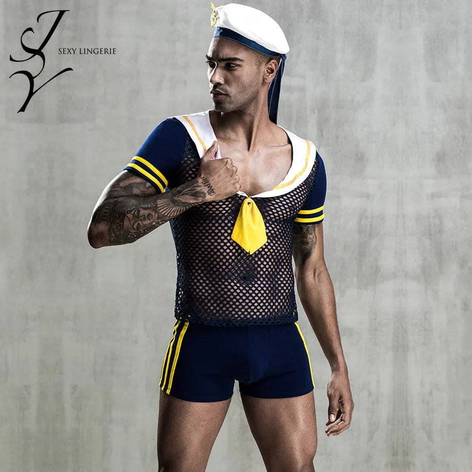 Alluring Seaman Cosplay Lingerie Set Fishnet Top & Pants