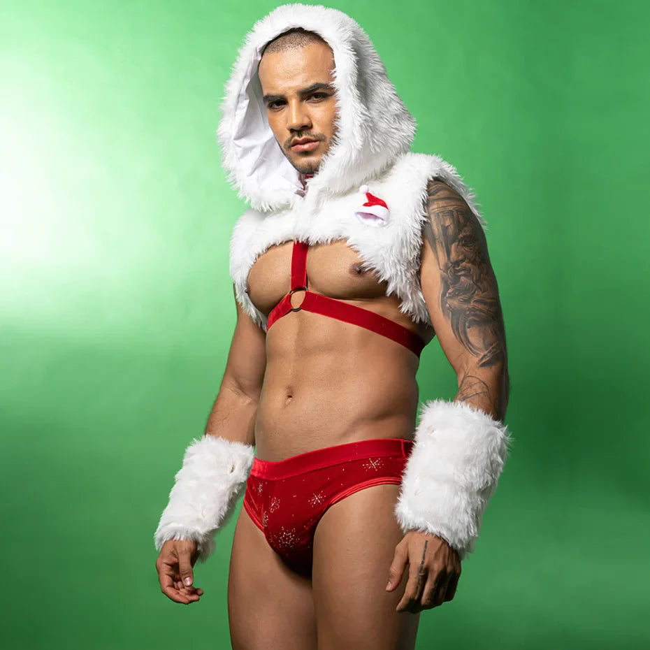 Christmas Cosplay Lingerie Set White Top & Pant Outfit