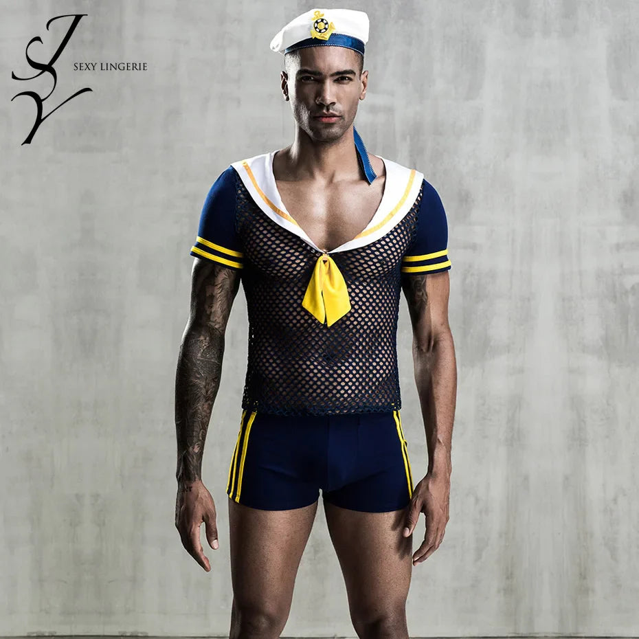 Alluring Seaman Cosplay Lingerie Set Fishnet Top & Pants