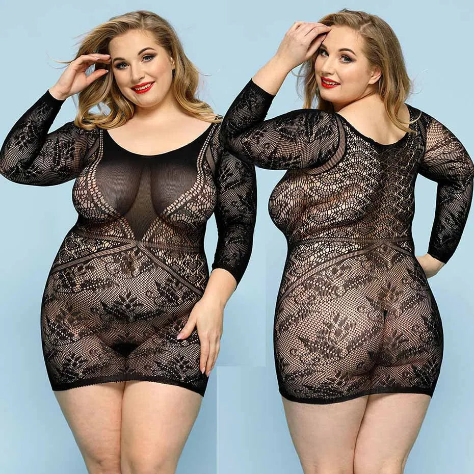 Alluring Lace Bodysuit Sheer Plus Size Lingerie For Women