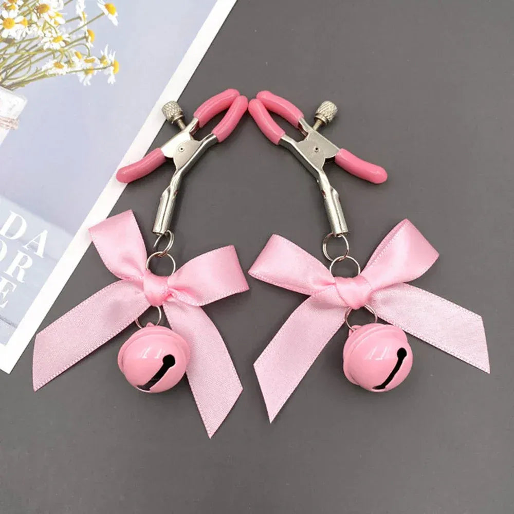 Adjustable Bow Nipple Clamps With Bells Adult Sex Toys