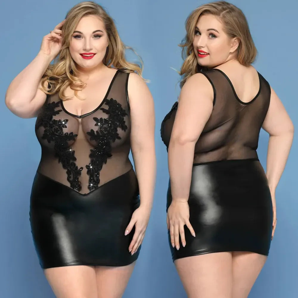 Alluring Lace Babydoll Nightgown Set Plus Size Red Lingerie