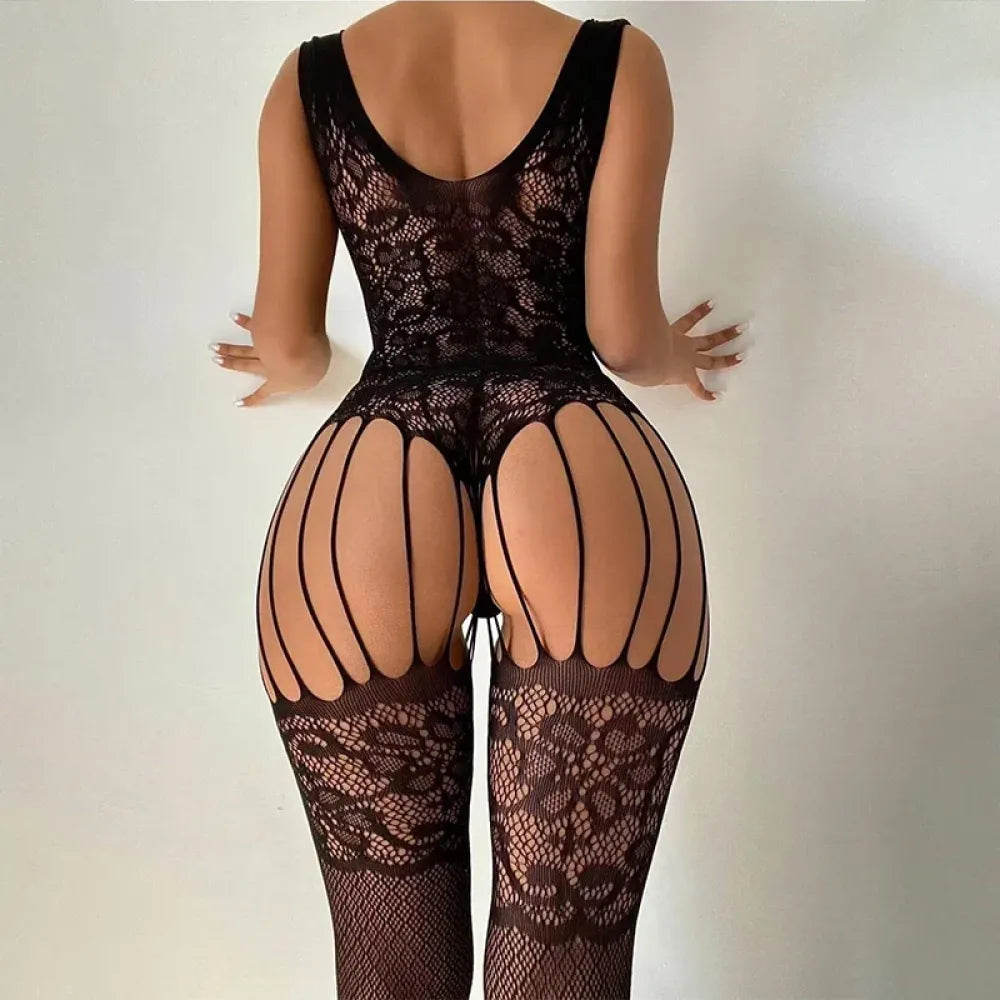 Floral Fishnet Bodystocking Crotchless Lingerie